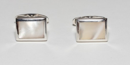 Rektangulære mansjettknapper i sølv med perlemor